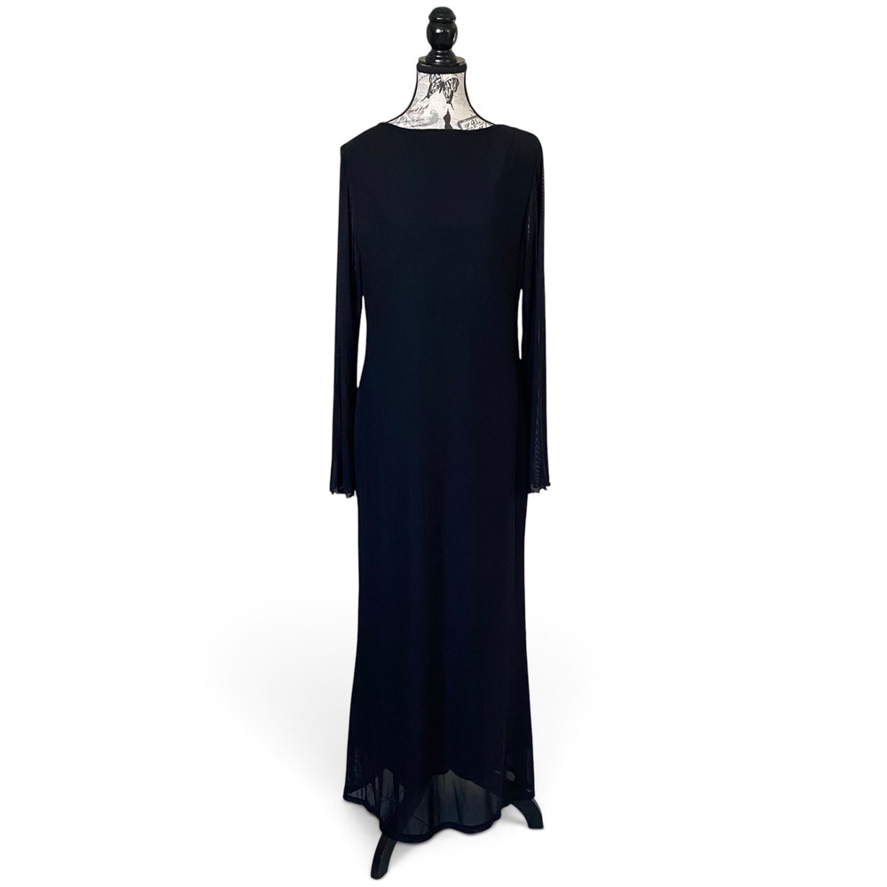 SHEIN Curve Maxi Dress Womens 1XL Black Mesh Long Sleeve Lettuce Trim Gown